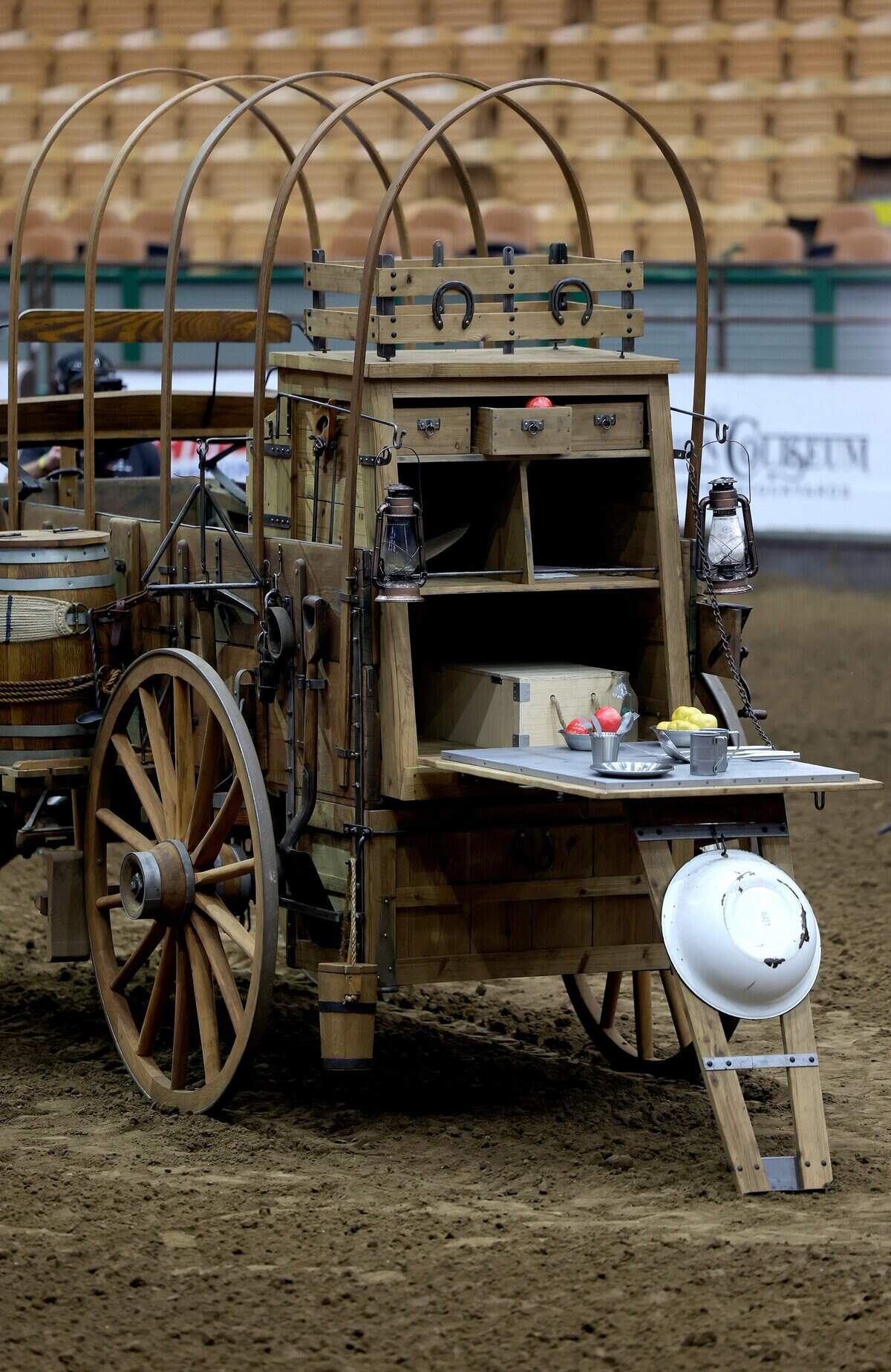 Cowtown Coliseum's newest show 'Legacy of the Longhorn' features authentic wagons, including a chuckwagon as shown, on Tuesday, Aug. 25, 2026, in Fort Worth.
